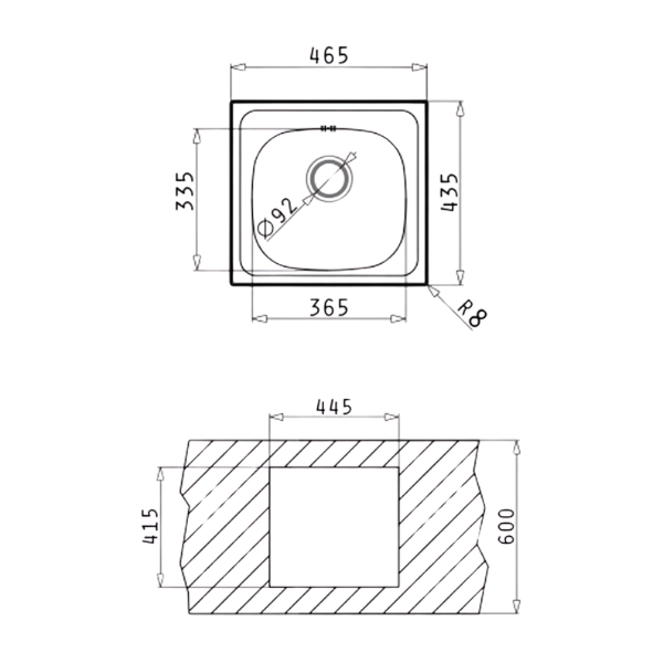 E33 – 1B Inset Stainless Steel Sink AXO (46.5 x 43.5 cm)